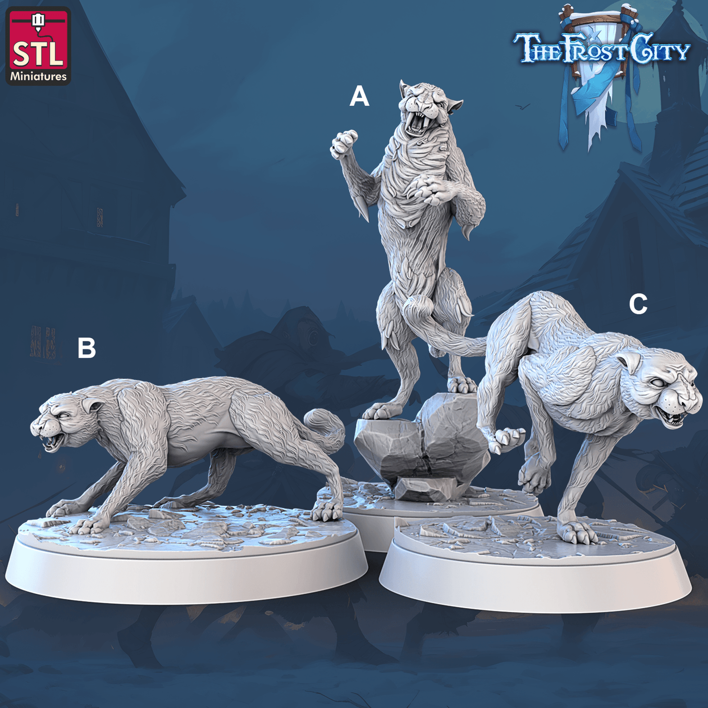 3D Printed STL Miniatures The Frost City Snow Leopards 28 - 32mm War Gaming D&D - 3D Printing Boss