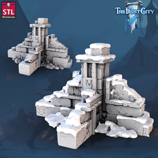 3D Printed STL Miniatures The Frost City Wall Set 28 - 32mm War Gaming D&D - 3D Printing Boss
