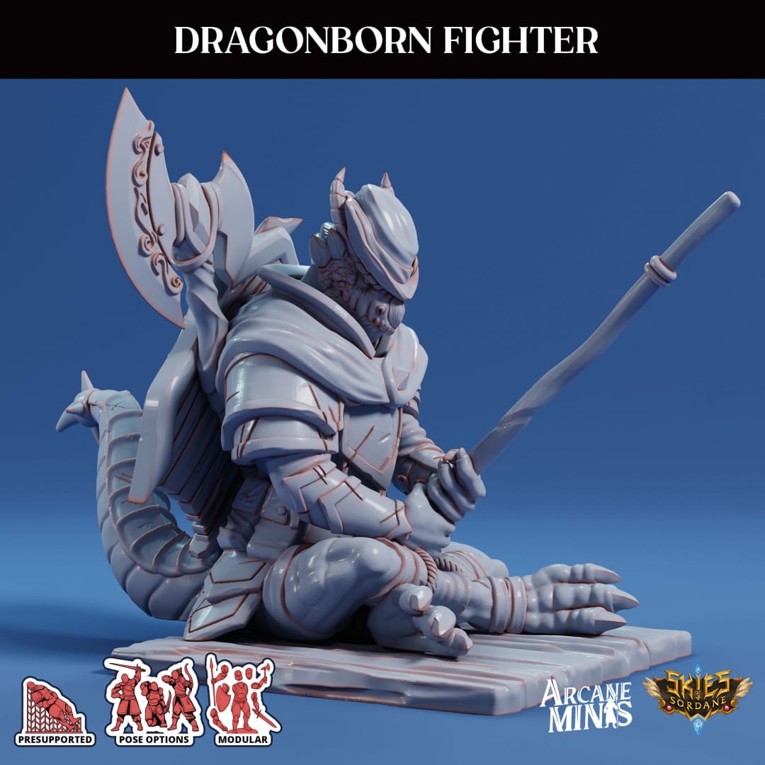 3D Printed Sordane Publishing Arcane Minis Dragonborn Fighter Scrapper Pirates Set 28 32mm D&D - 3D Printing Boss