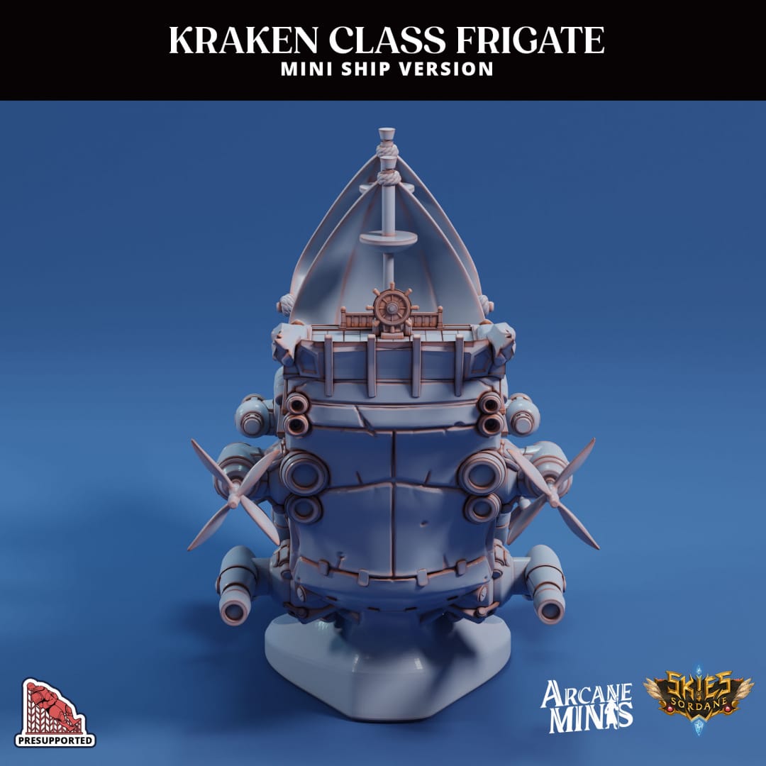3D Printed Sordane Publishing Arcane Minis Mini Ship - Kraken Frigate 28 32mm D&D - 3D Printing Boss