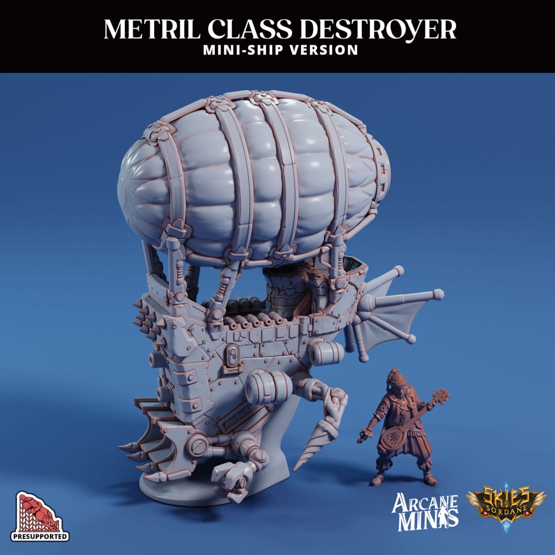 3D Printed Sordane Publishing Arcane Minis Mini Ship - Metril Destroyer 28 32mm D&D - 3D Printing Boss