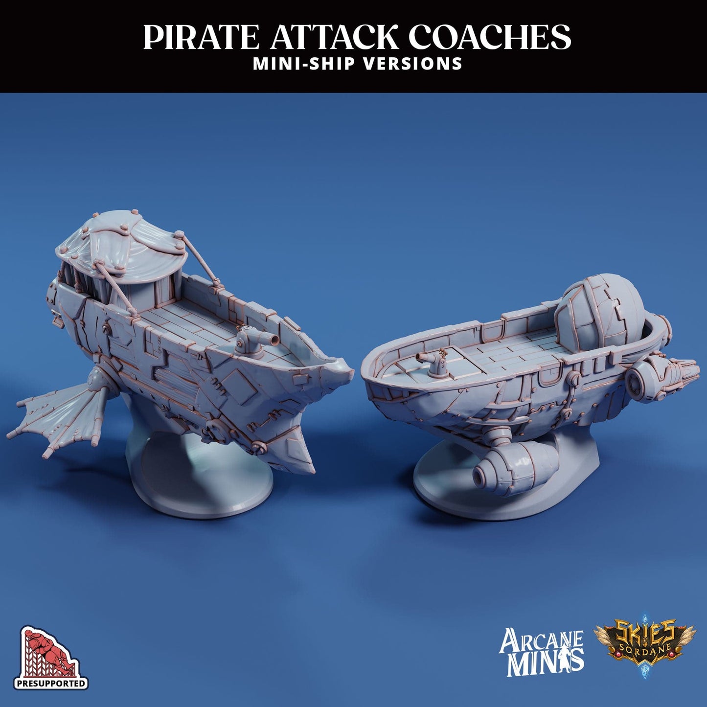 3D Printed Sordane Publishing Arcane Minis Mini Ship - Pirate Attack Coaches Set 28 32mm D&D - 3D Printing Boss