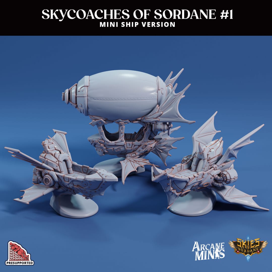 3D Printed Sordane Publishing Arcane Minis Mini Ship - Skycoaches of Sordane Set 1 28 32mm D&D - 3D Printing Boss