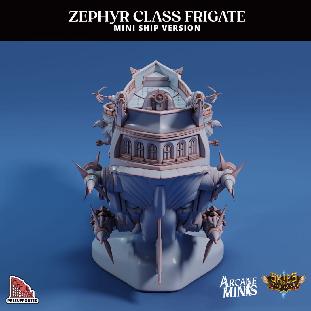 3D Printed Sordane Publishing Arcane Minis Mini Ship - Zephyr Assault Frigate 28 32mm D&D - 3D Printing Boss