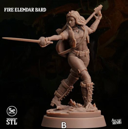 3D Printed Sordane Publishing Fire Elemdar Bard 28 32mm D&D - 3D Printing Boss