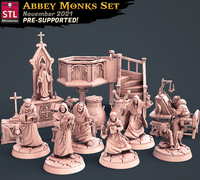 3D Printed STL Miniatures Abbey Monks Set 28 - 32mm War Gaming D&D - Charming Terrain