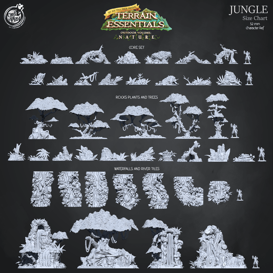 Charming Terrain 3D printed terrain 3D Printed Cast n Play Jungle Core Set Jungle Terrain Set Terrain Essentials Nature 28mm 32mm D&D