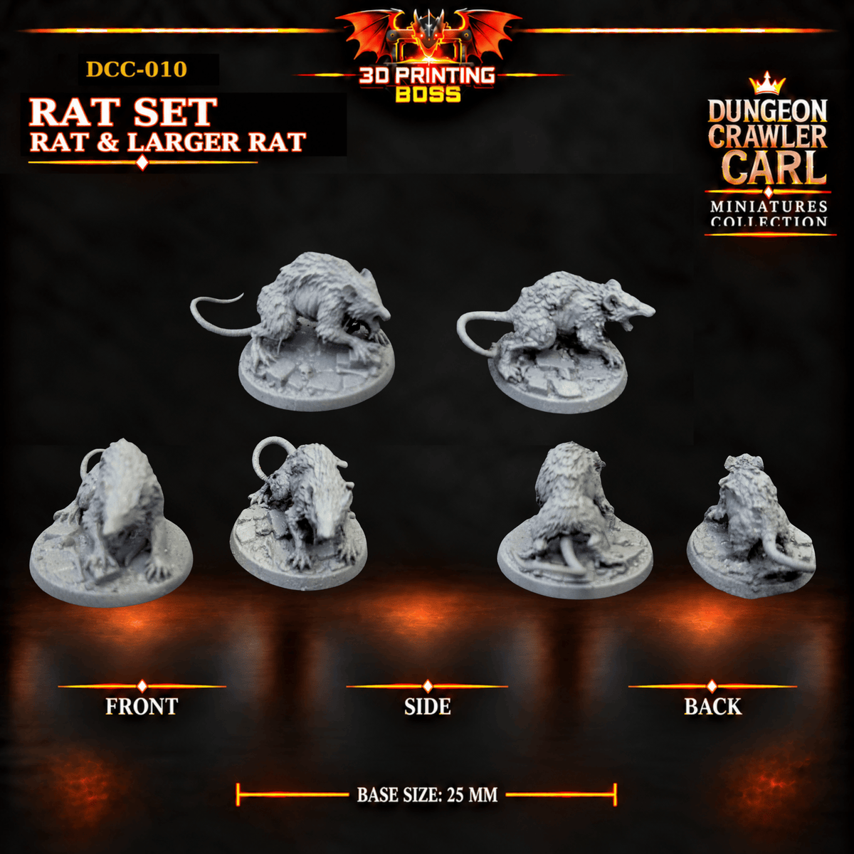 Fantastic Plants and Rocks Tabletop Terrain 3D Printed Dungeon Crawler Carl Miniature Collection Book One DCC-010 - Rat Set - 32mm