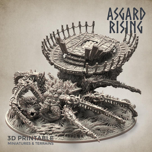 3D Printed Asgard Rising Ancient Spider Queen with Palanquin 32mm D&D - 3D Printing Boss