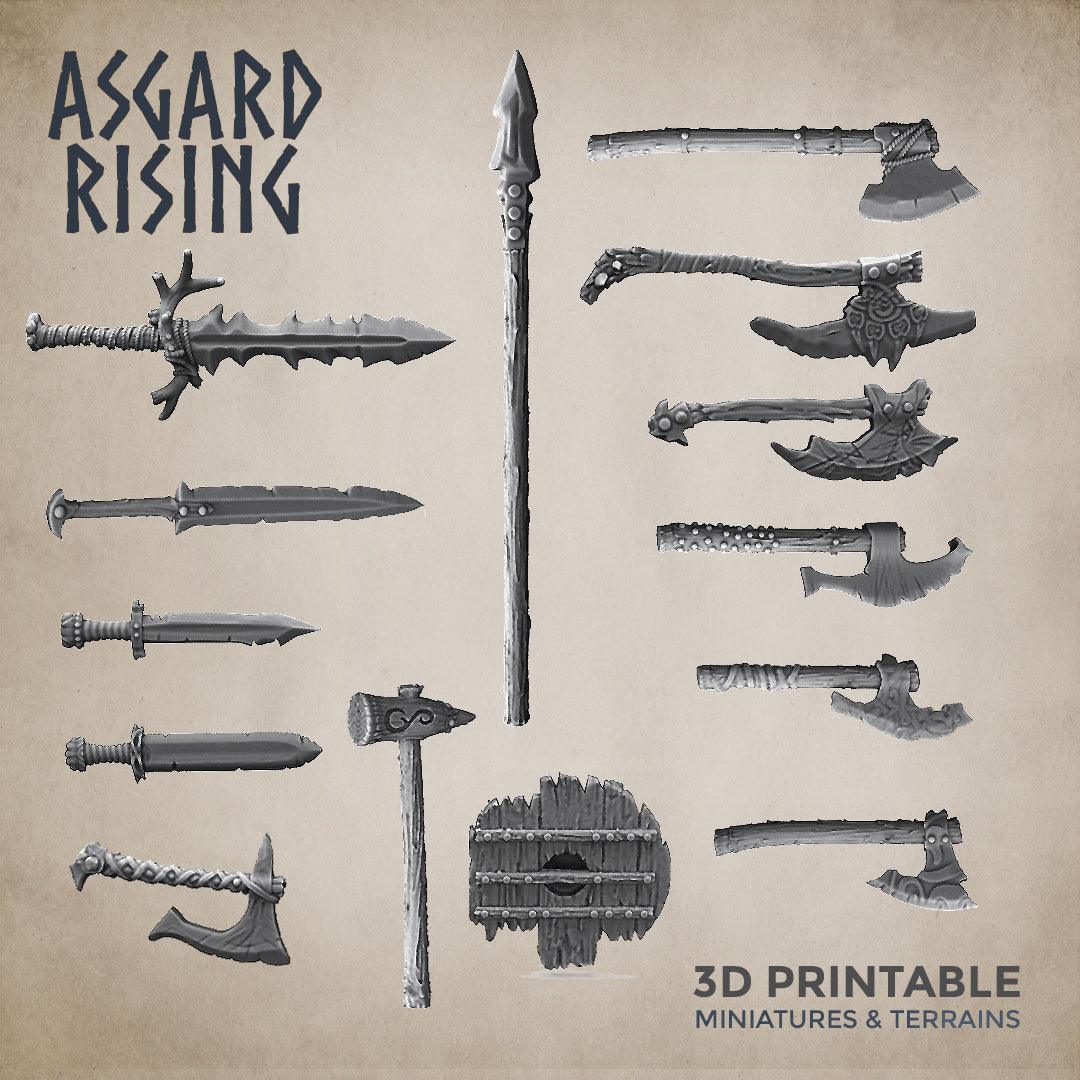 3D Printed Asgard Rising Axe and Sword Weapon Set 3 - 32mm D&D - 3D Printing Boss