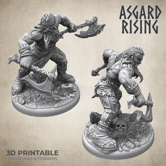 3D Printed Asgard Rising Berserker Miniature - 28mm 32mm D&D - 3D Printing Boss