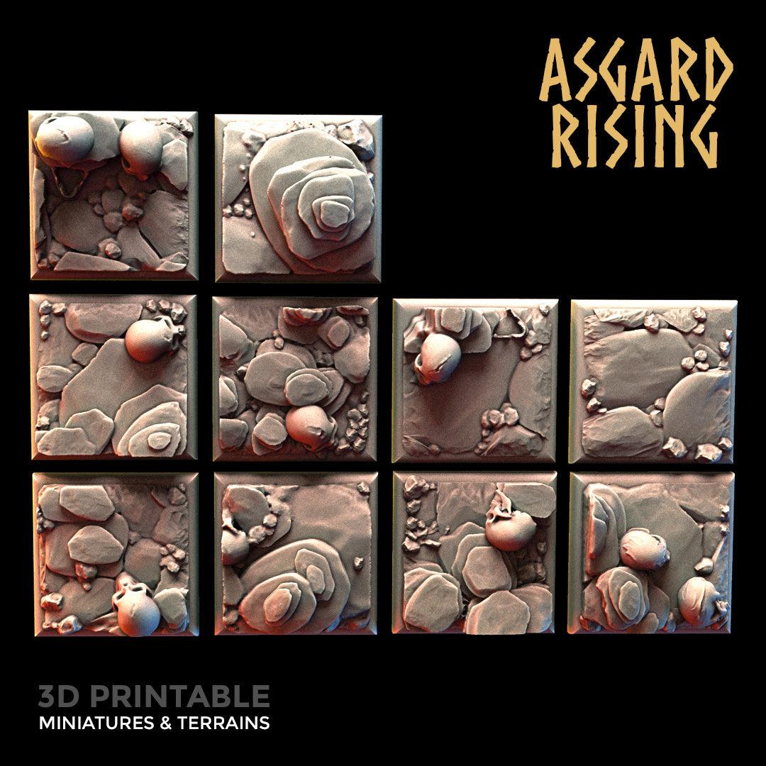 3D Printed Asgard Rising Burial Ground Square Base Set 25 28 32 35mm D&D - 3D Printing Boss