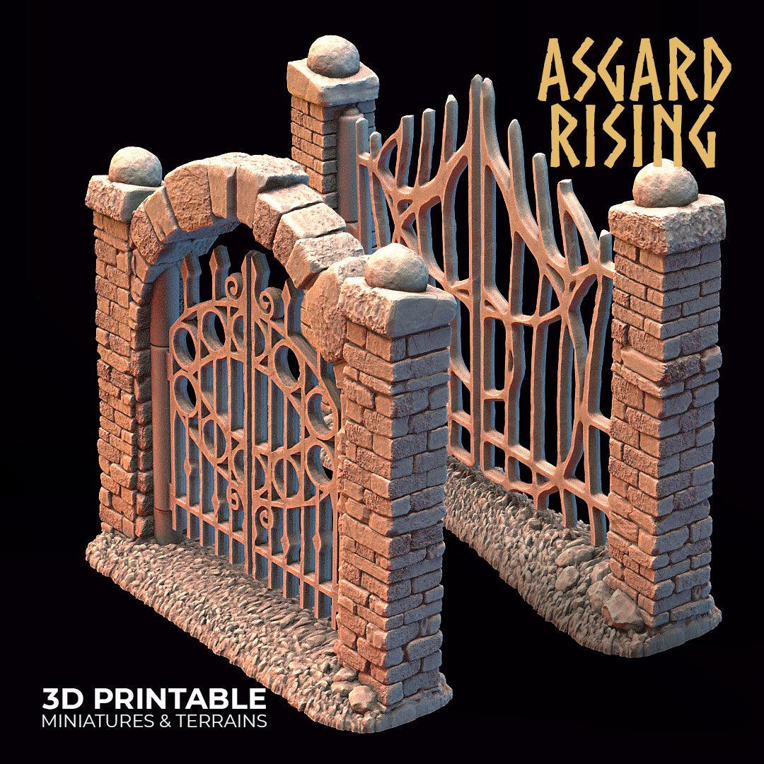 3D Printed Asgard Rising Cemetery Iron Gate Set Only 28mm-32mm Ragnarok D&D - 3D Printing Boss