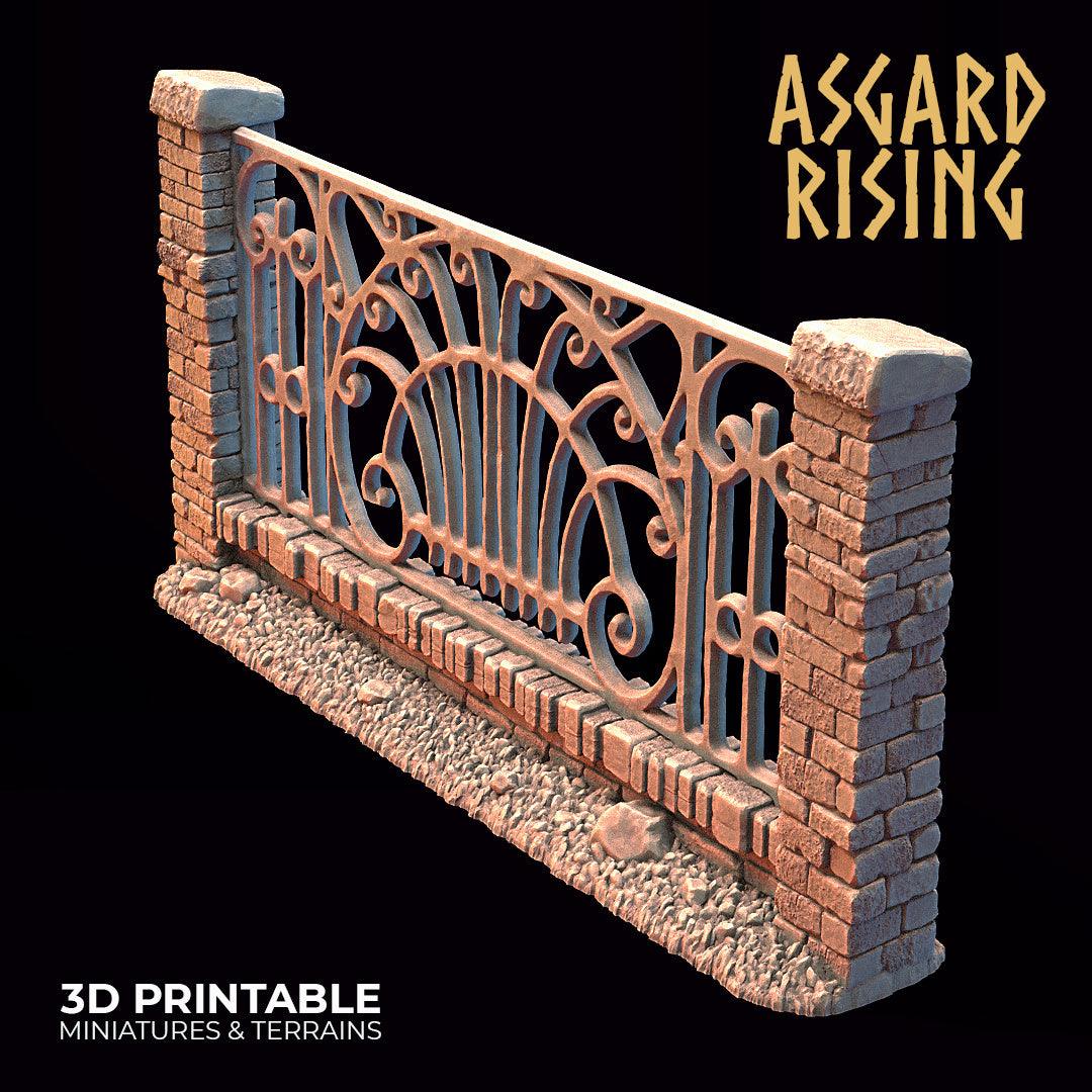3D Printed Asgard Rising Cemetery Iron Wall Gate Set B 28mm-32mm Ragnarok D&D - 3D Printing Boss