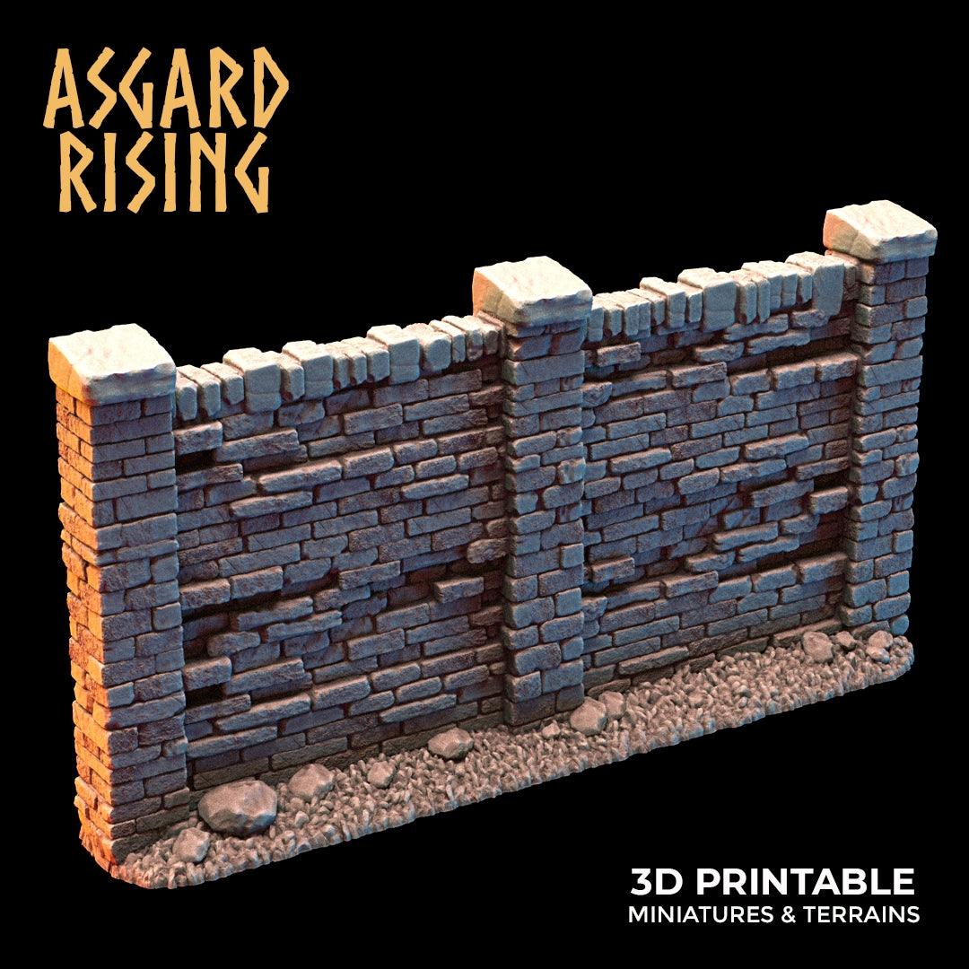 3D Printed Asgard Rising Cemetery Stone Wall Fence Set 28mm-32mm Ragnarok D&D - 3D Printing Boss