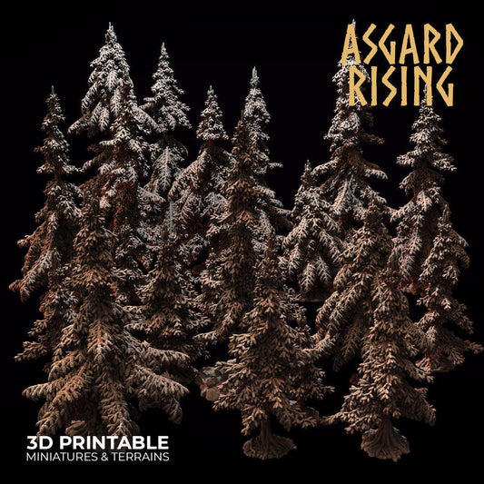 3D Printed Asgard Rising Conifers Spruce Modular Forest Tree Set 32mm D&D - 3D Printing Boss