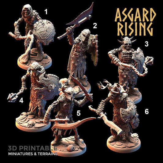 3D Printed Asgard Rising Draugr - Undead Skeleton Barrow Guards Set 28mm - 32mm - 3D Printing Boss
