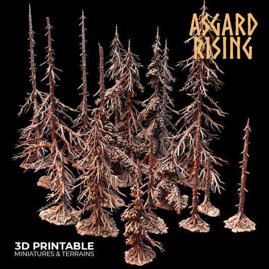 3D Printed Asgard Rising Dry Conifers Spruce Modular Forest Set 28mm 32mm D&D - 3D Printing Boss
