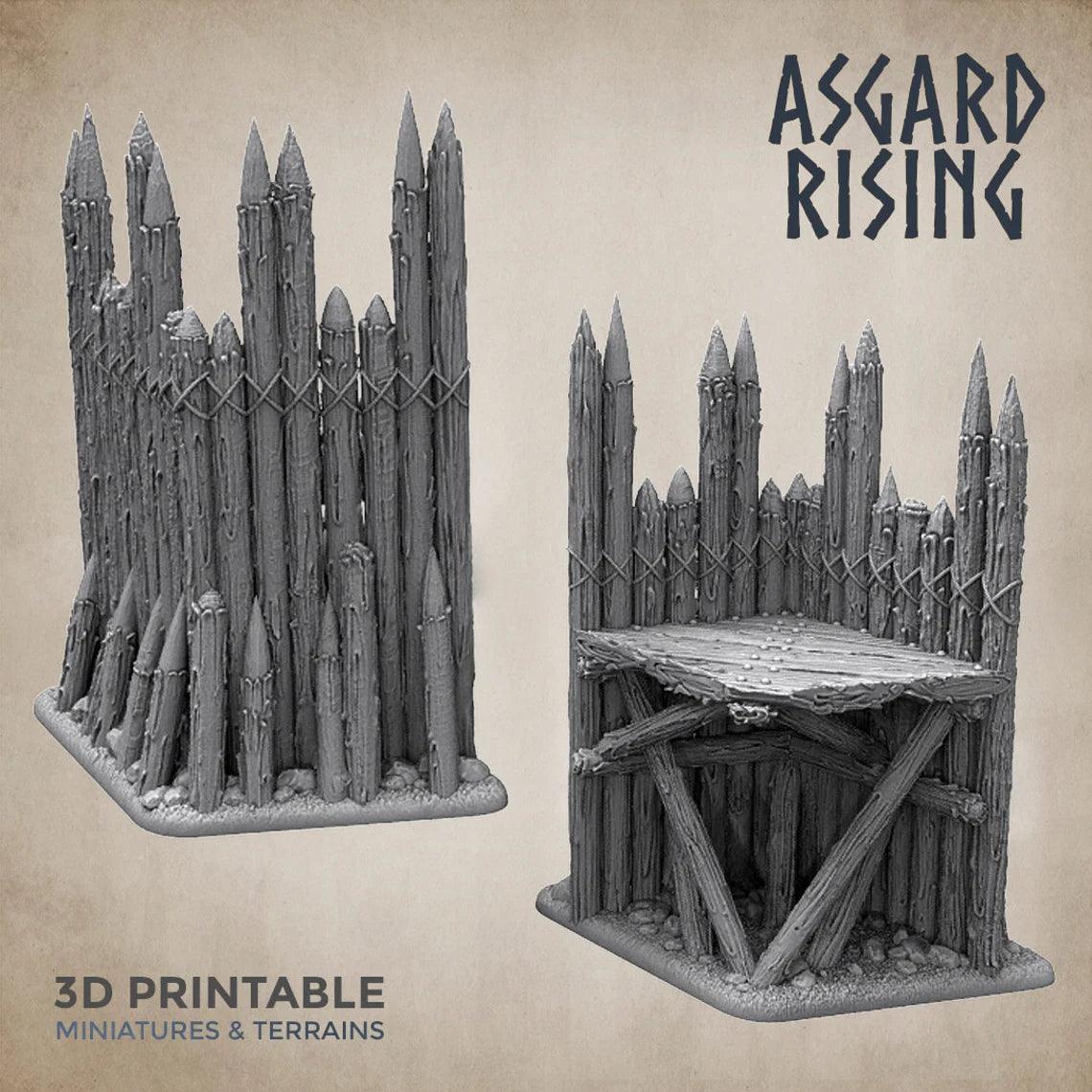 3D Printed Asgard Rising Fortified Village - Large Palisade Set 28mm - 32mm Ragnarok D&D - 3D Printing Boss