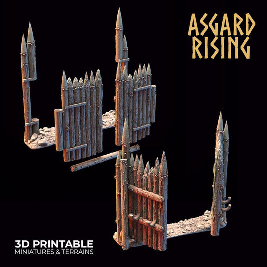 3D Printed Asgard Rising Fortified Village - Palisade Wall Modular Set 28mm - 32mm Ragnarok D&D - 3D Printing Boss