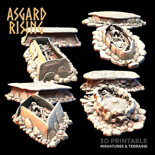 3D Printed Asgard Rising Graves with Movable Tombstones 28mm-32mm Ragnarok D&D - 3D Printing Boss