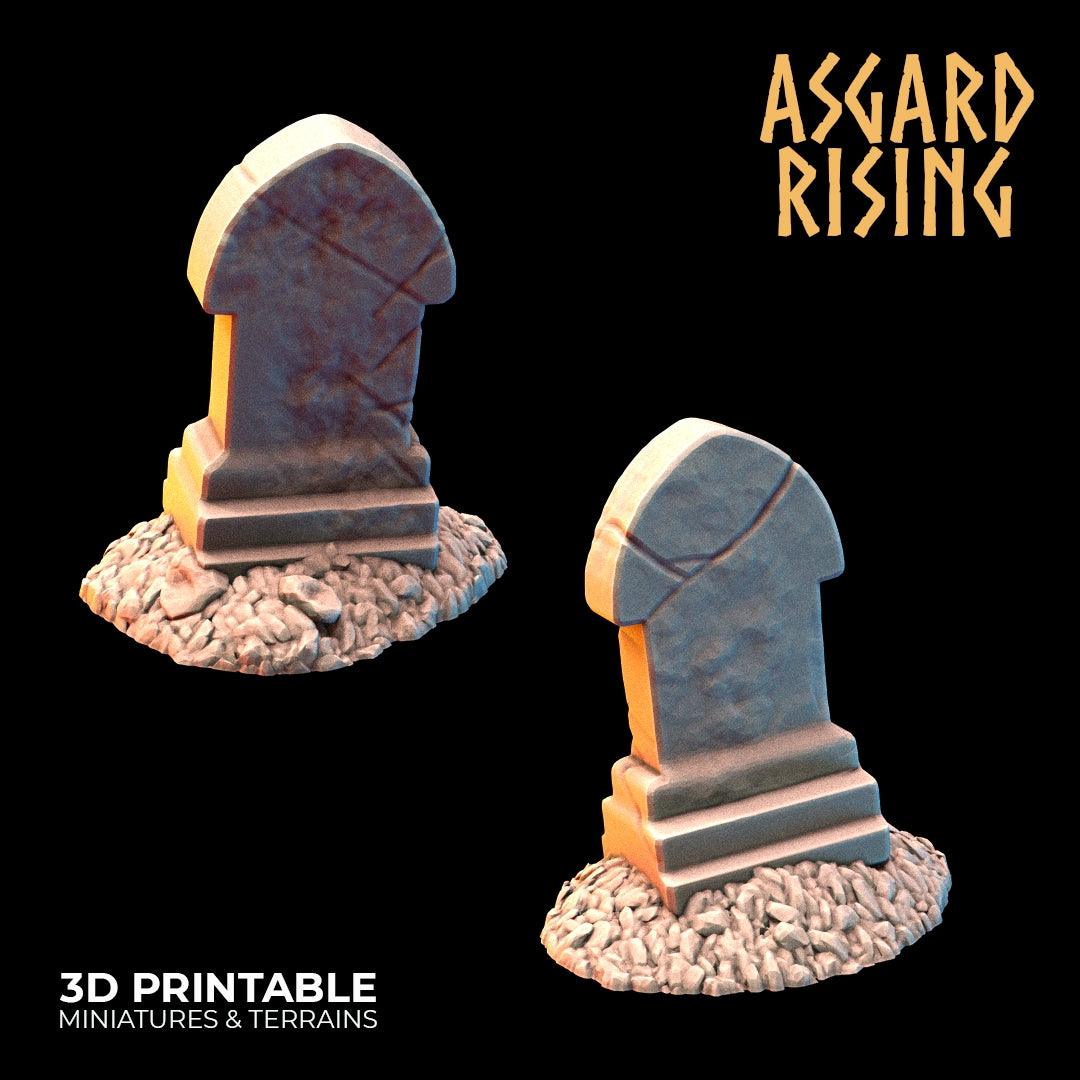 3D Printed Asgard Rising Gravestone and Tombstone Set 28mm-32mm Ragnarok D&D - 3D Printing Boss