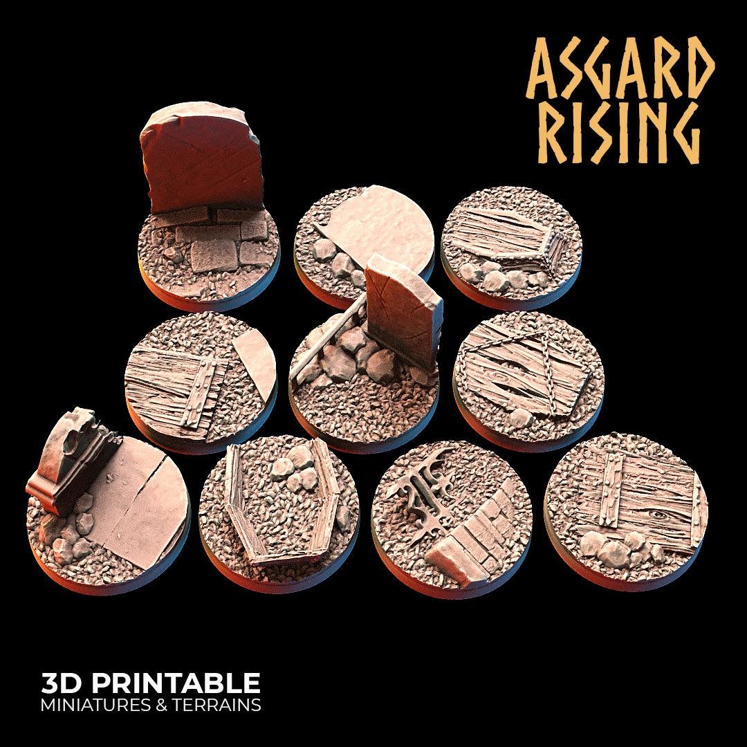 3D Printed Asgard Rising Graveyard Round Base Set 25 28 32 35mm D&D - 3D Printing Boss