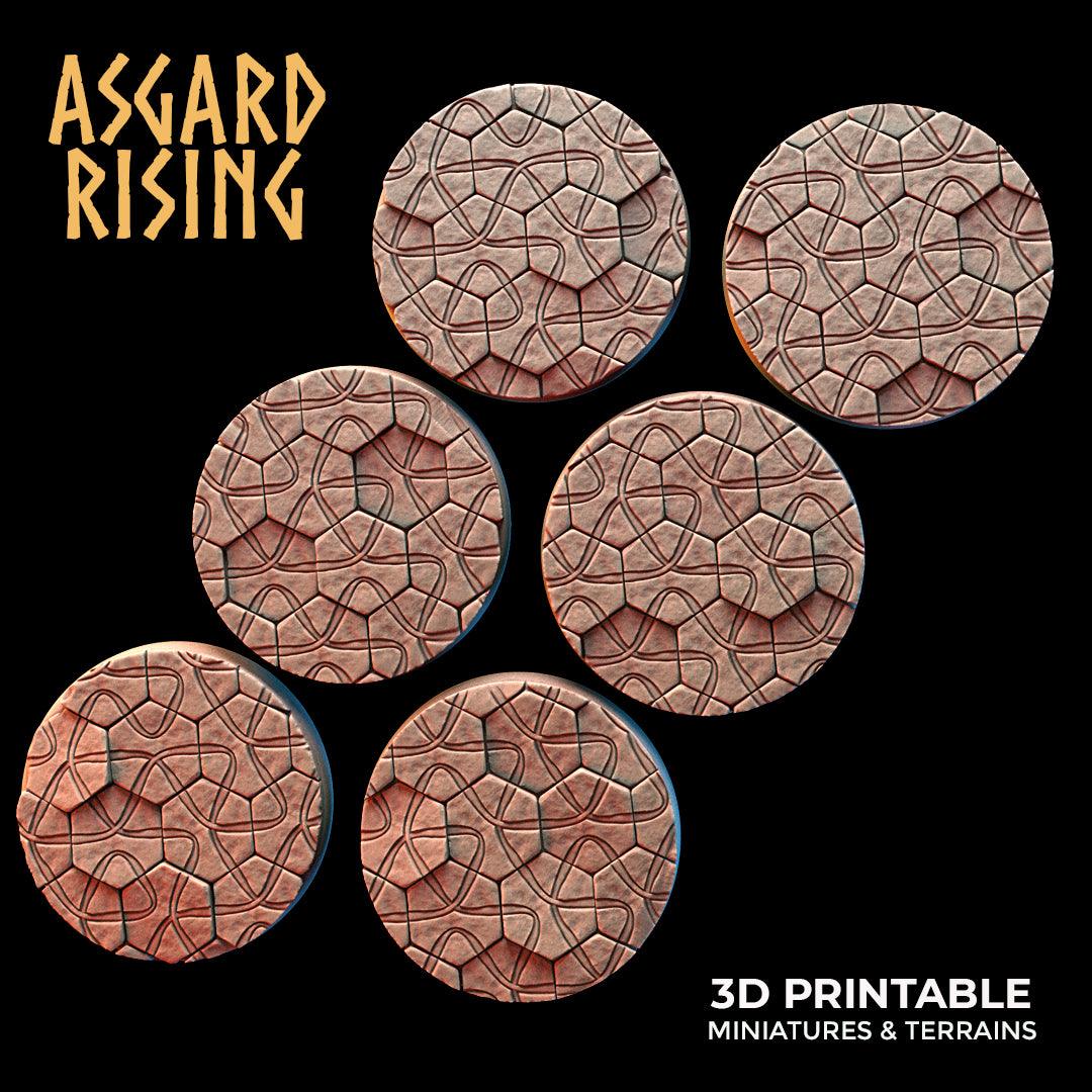 3D Printed Asgard Rising Hex Cobblestone Round Base Set - 25 28 32 35mm D&D - 3D Printing Boss