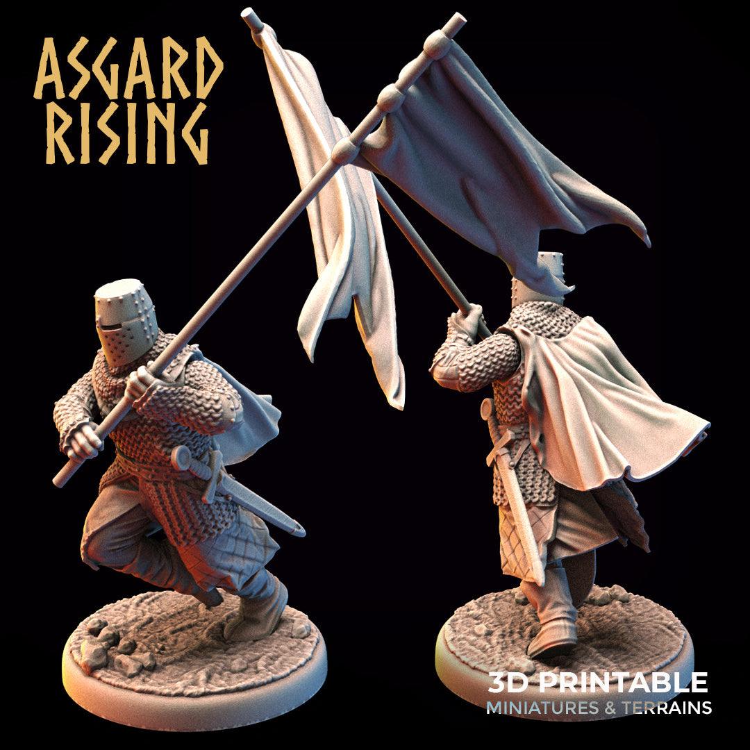 3D Printed Asgard Rising Medieval Knight Running Standard Bearer 32mm Ragnarok D&D - 3D Printing Boss