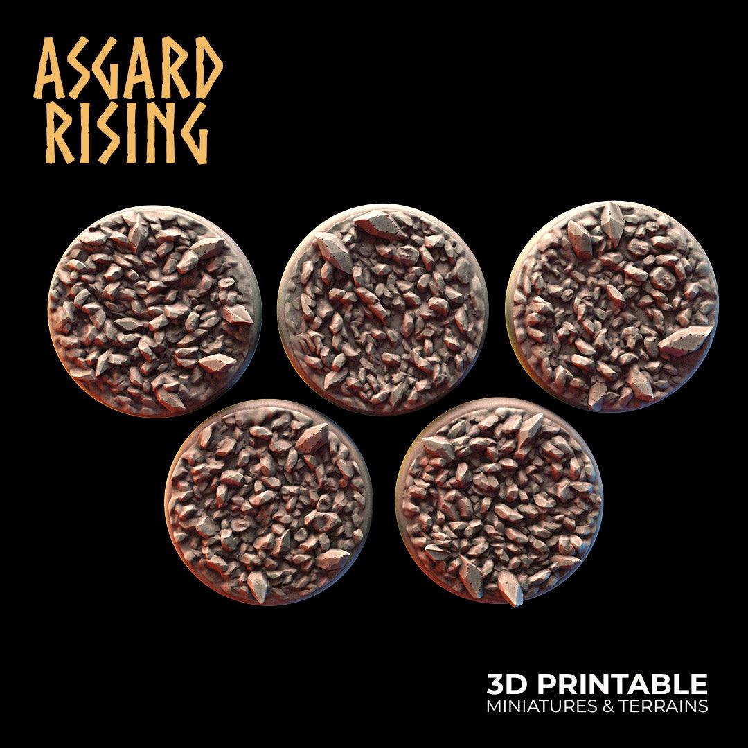3D Printed Asgard Rising Miner Rubble Round Base Set 25 28 32 35mm D&D - 3D Printing Boss