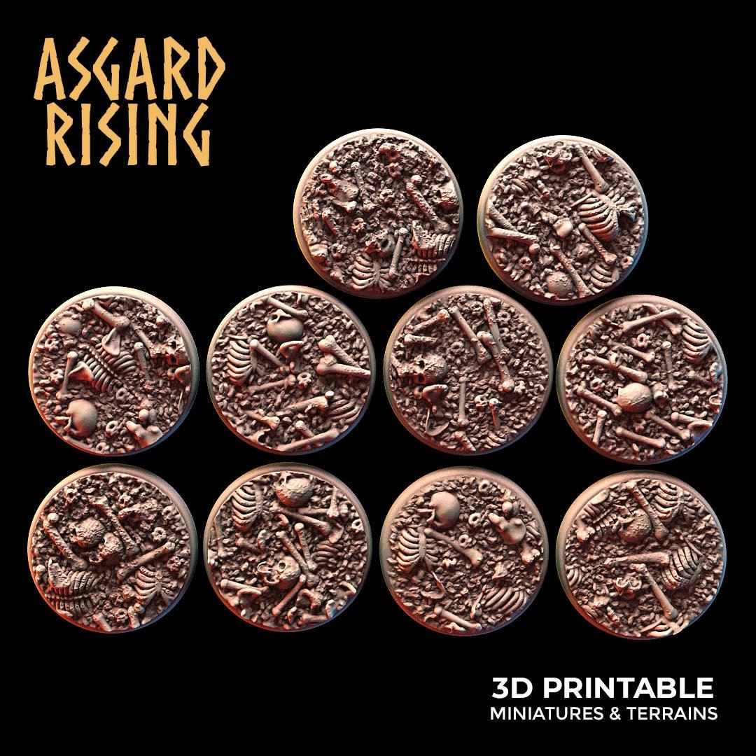 3D Printed Asgard Rising Skull and Bones Round Base Set 25 28 32 35mm D&D - 3D Printing Boss