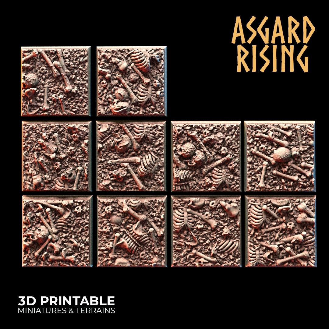 3D Printed Asgard Rising Skull and Bones Square Base Set 25 28 32 35mm D&D - 3D Printing Boss