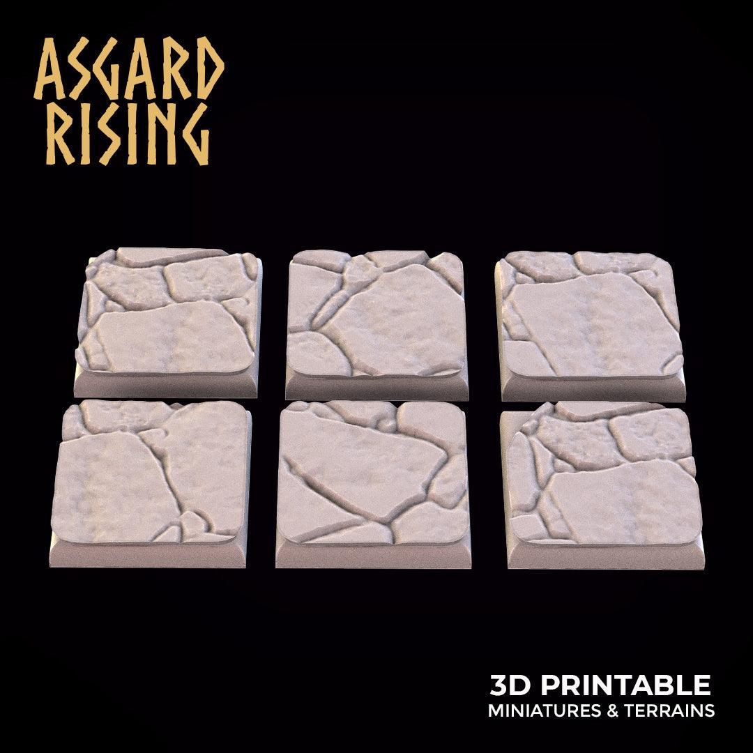 3D Printed Asgard Rising Stone Floor Square Base Set 25 28 32 35mm D&D - 3D Printing Boss