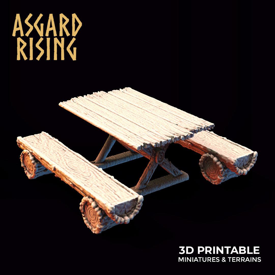 3D Printed Asgard Rising Tables and Benches Set 28mm - 32mm Ragnarok D&D - 3D Printing Boss