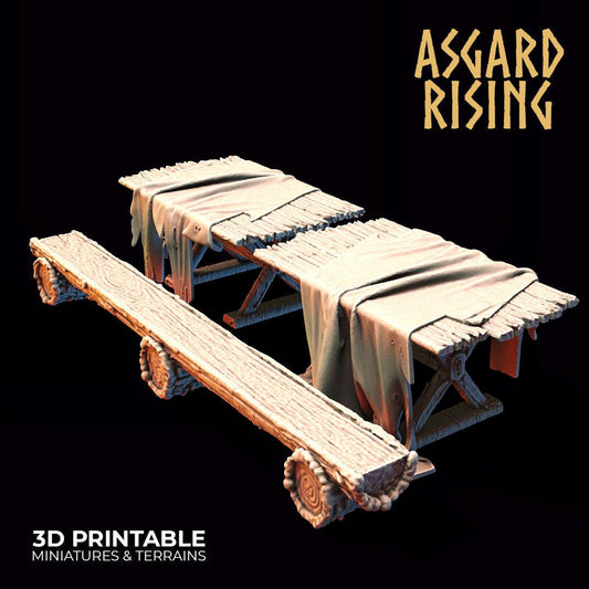 3D Printed Asgard Rising Tables and Benches Set 28mm - 32mm Ragnarok D&D - 3D Printing Boss