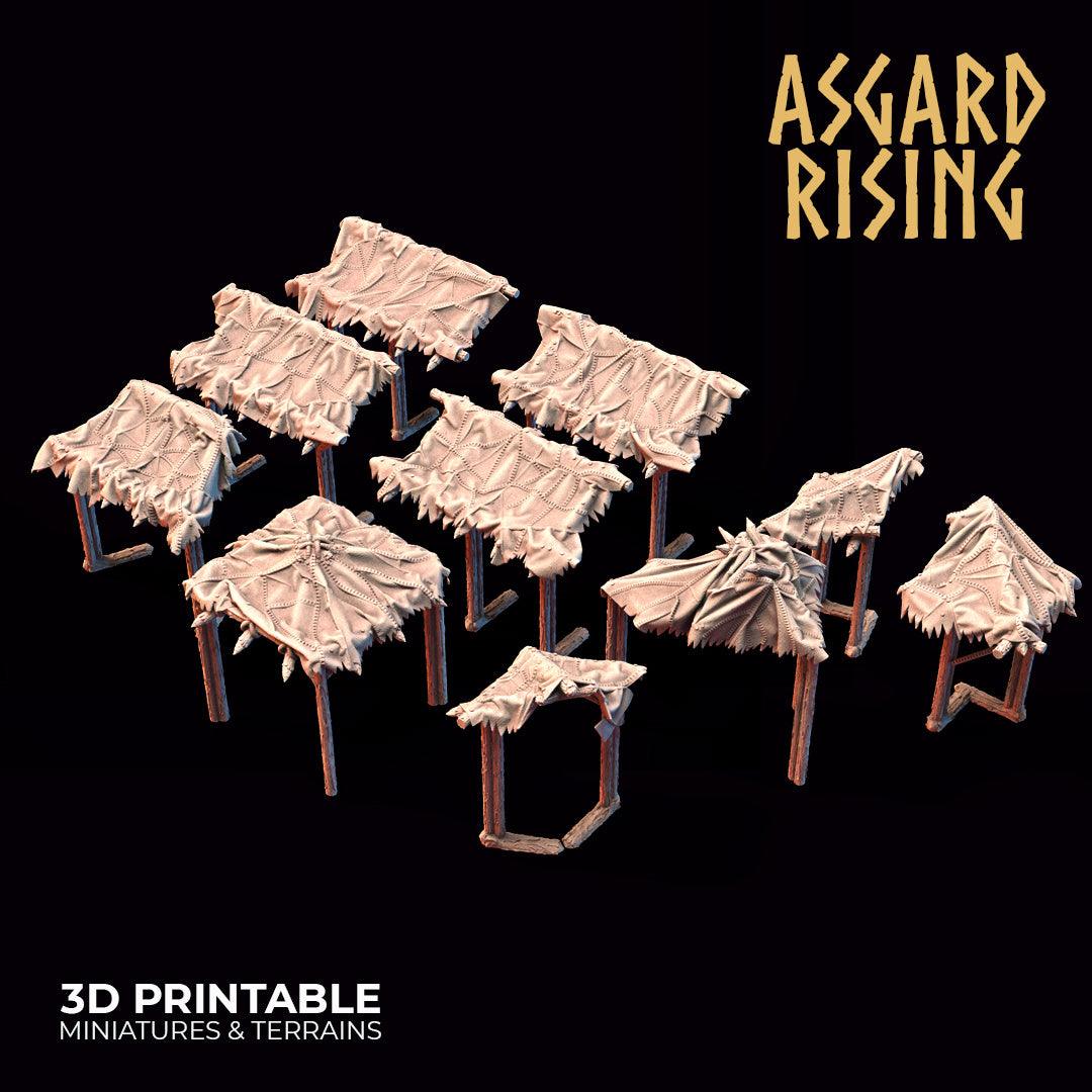 3D Printed Asgard Rising Wooden Palisade Roof Awning Leather Skin Set 28mm - 32mm Ragnarok D&D - 3D Printing Boss