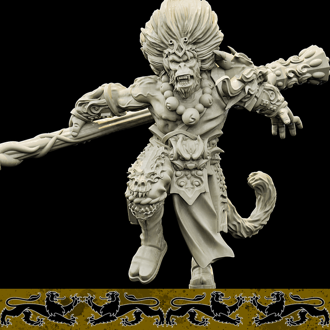 3D Printed Bestiary Vol. 4 Nafarrate - Sun Wukong Ape Warrior 32mm Ragnarok D&D - 3D Printing Boss