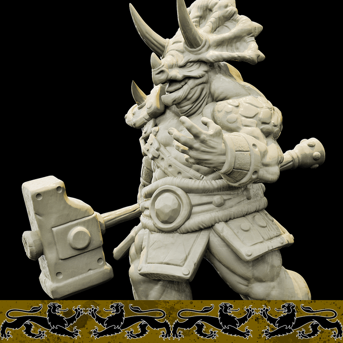 3D Printed Bestiary Vol. 4 Nafarrate - Viridian Triceratops Warrior 32mm Ragnarok D&D - 3D Printing Boss