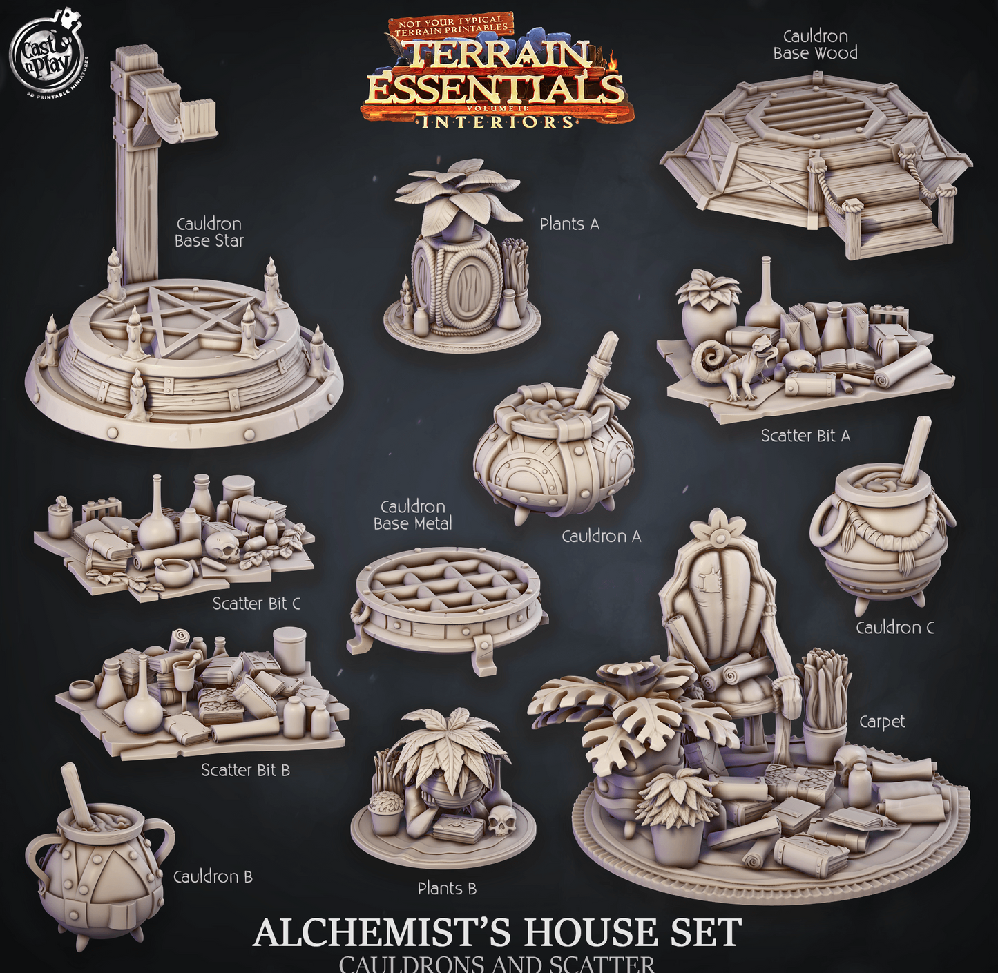 3D Printed Cast n Play Alchemist's House Cauldrons and Scatter Terrain Essentials 28mm 32mm D&D - 3D Printing Boss