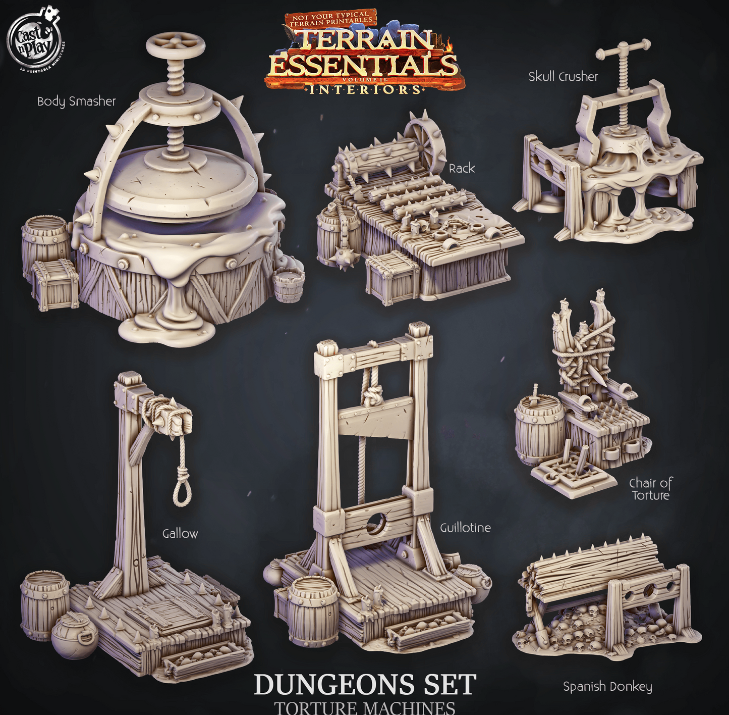 3D Printed Cast n Play Dungeons Torture Machines Terrain Essentials 28mm 32mm D&D - 3D Printing Boss