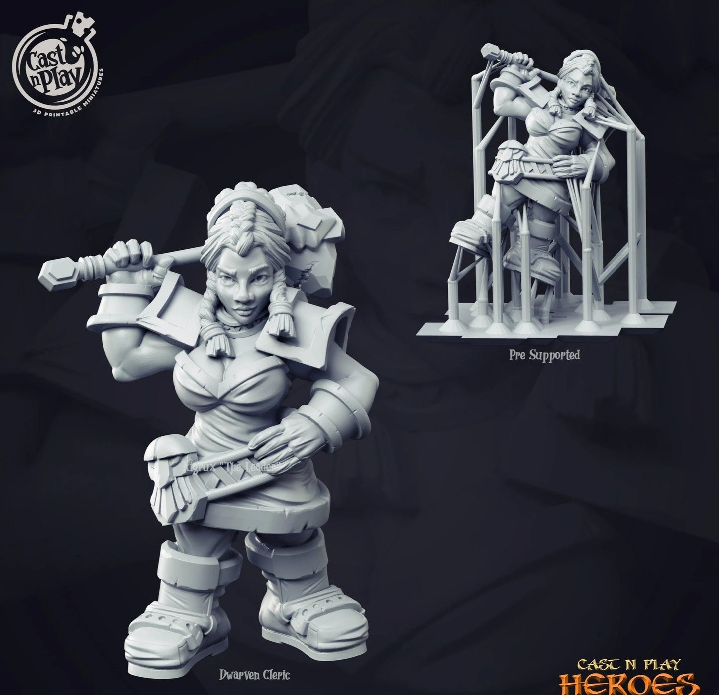 3D Printed Cast n Play Dwarven Female Cleric 28mm 32mm D&D - 3D Printing Boss