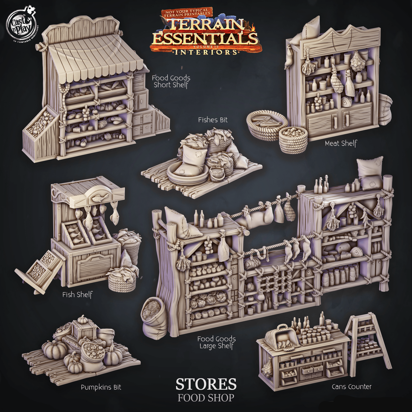 3D Printed Cast n Play Food Shop Terrain Essentials 28mm 32mm D&D - 3D Printing Boss