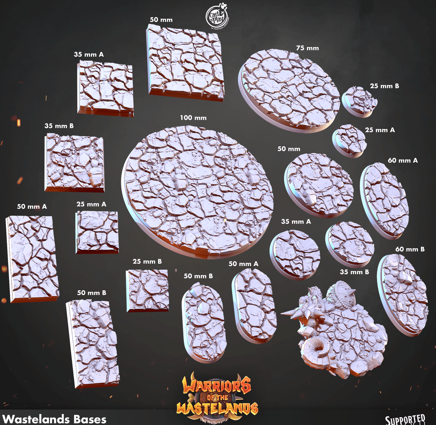 3D Printed Cast n Play Wastelands Bases Warriors of the Wastelands 28mm 32mm D&D - 3D Printing Boss