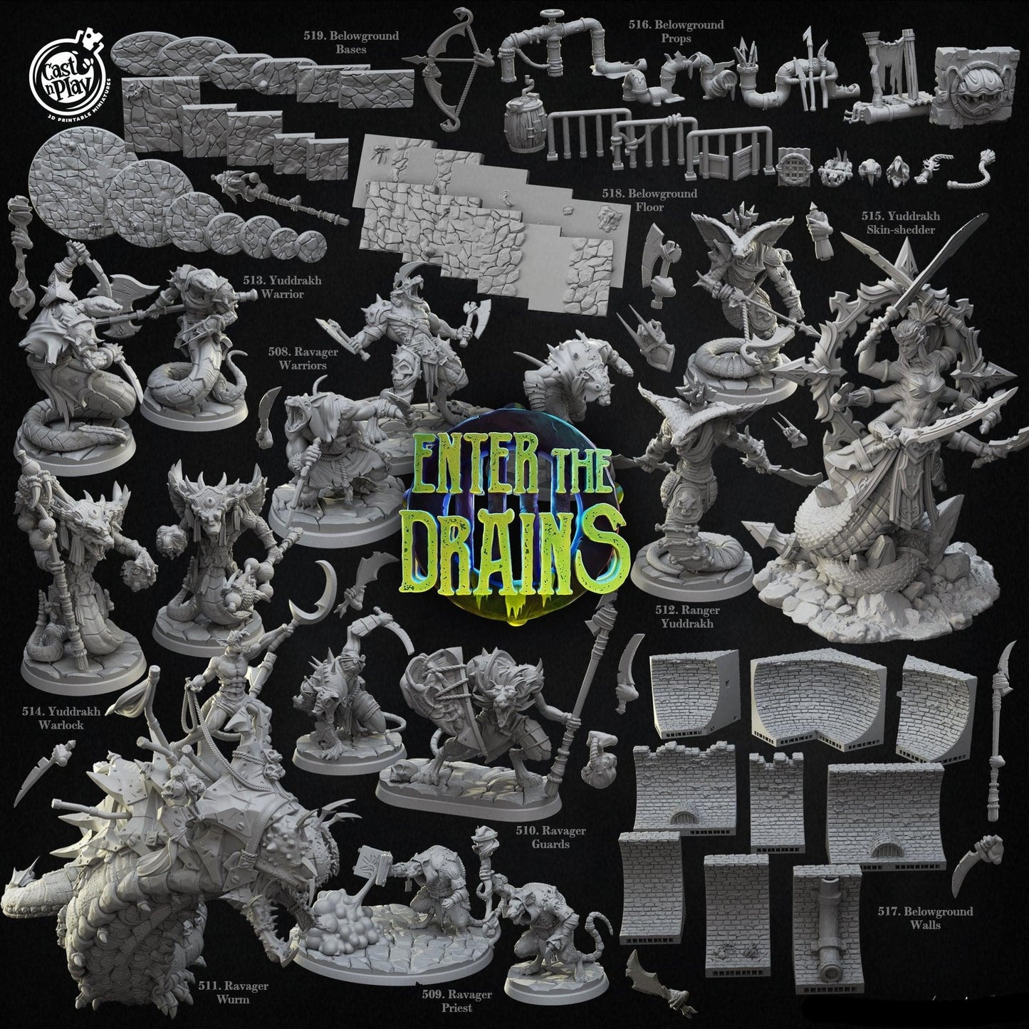 3D Printed Cast n Play Yuddrakh Skin-shedder Enter the Drains 28 32mm D&D - 3D Printing Boss