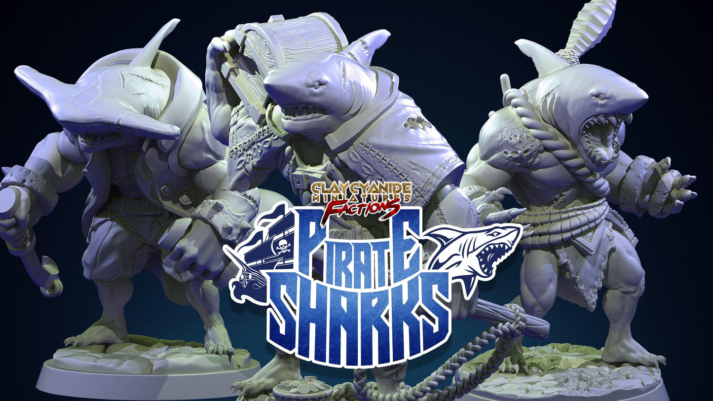3D Printed Clay Cyanide Pirate Sharks Factions Tribes Wargrounds Ragnarok D&D - 3D Printing Boss