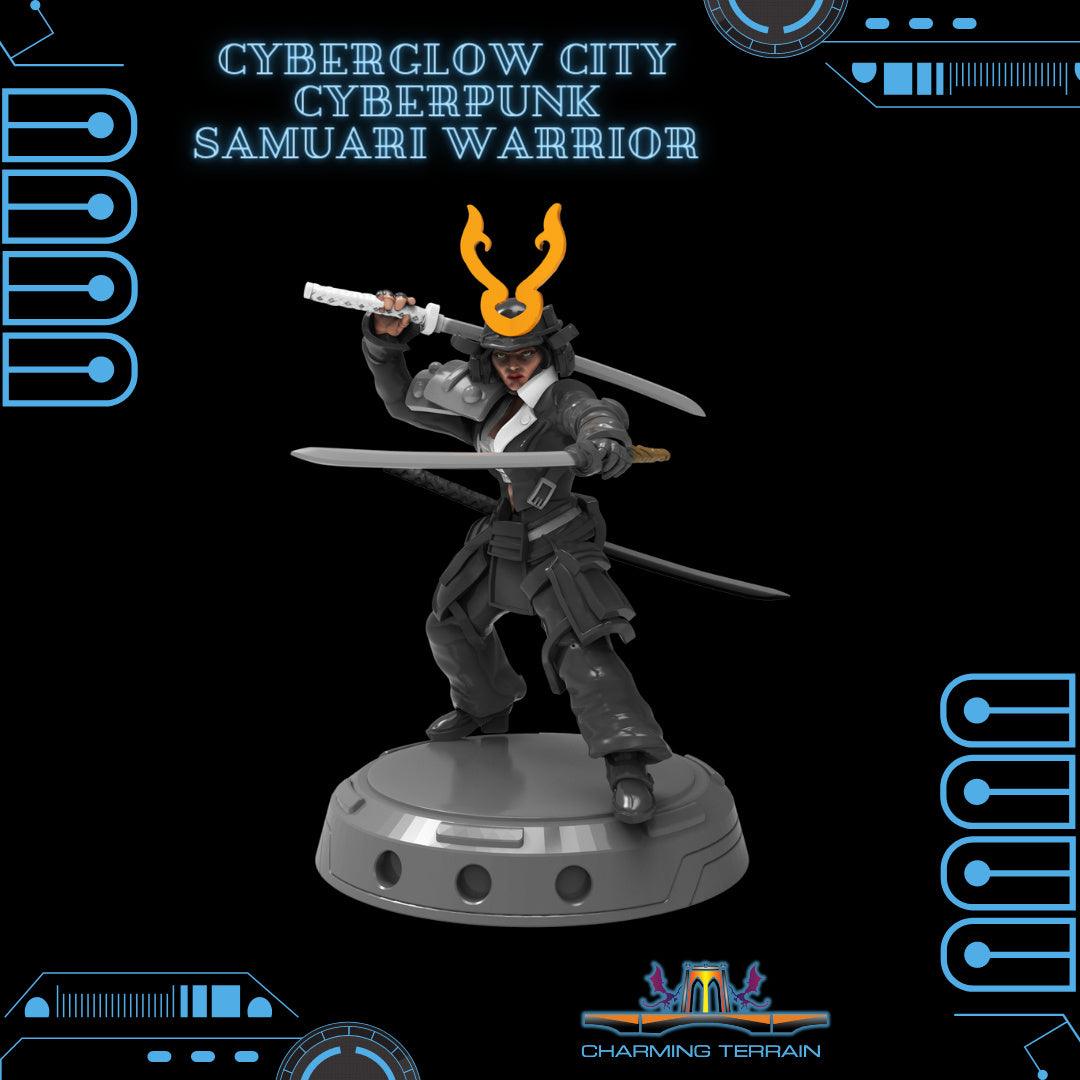 3D Printed Cyberglow City Cyberpunk Samurai Warrior Miniature - 28mm 32mm - 3D Printing Boss