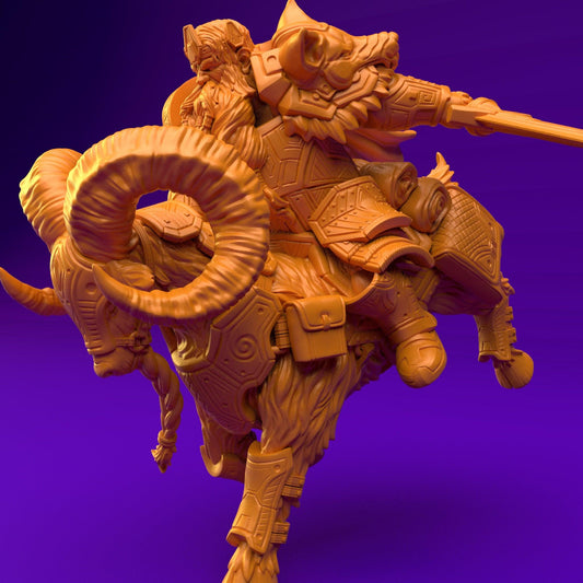 3D Printed Dwarf’s Army Nafarrate - Dwarf Ram Goat Rider Set 28mm 32mm Ragnarok D&D - 3D Printing Boss