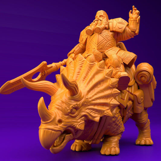 3D Printed Dwarf’s Army Nafarrate - Dwarf Triceratops Rider Set 28mm 32mm Ragnarok D&D - 3D Printing Boss