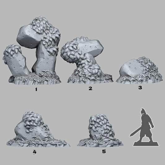 3D Printed Fantastic Plants and Rocks Grassy Rocks 28mm - 32mm D&D Wargaming - 3D Printing Boss