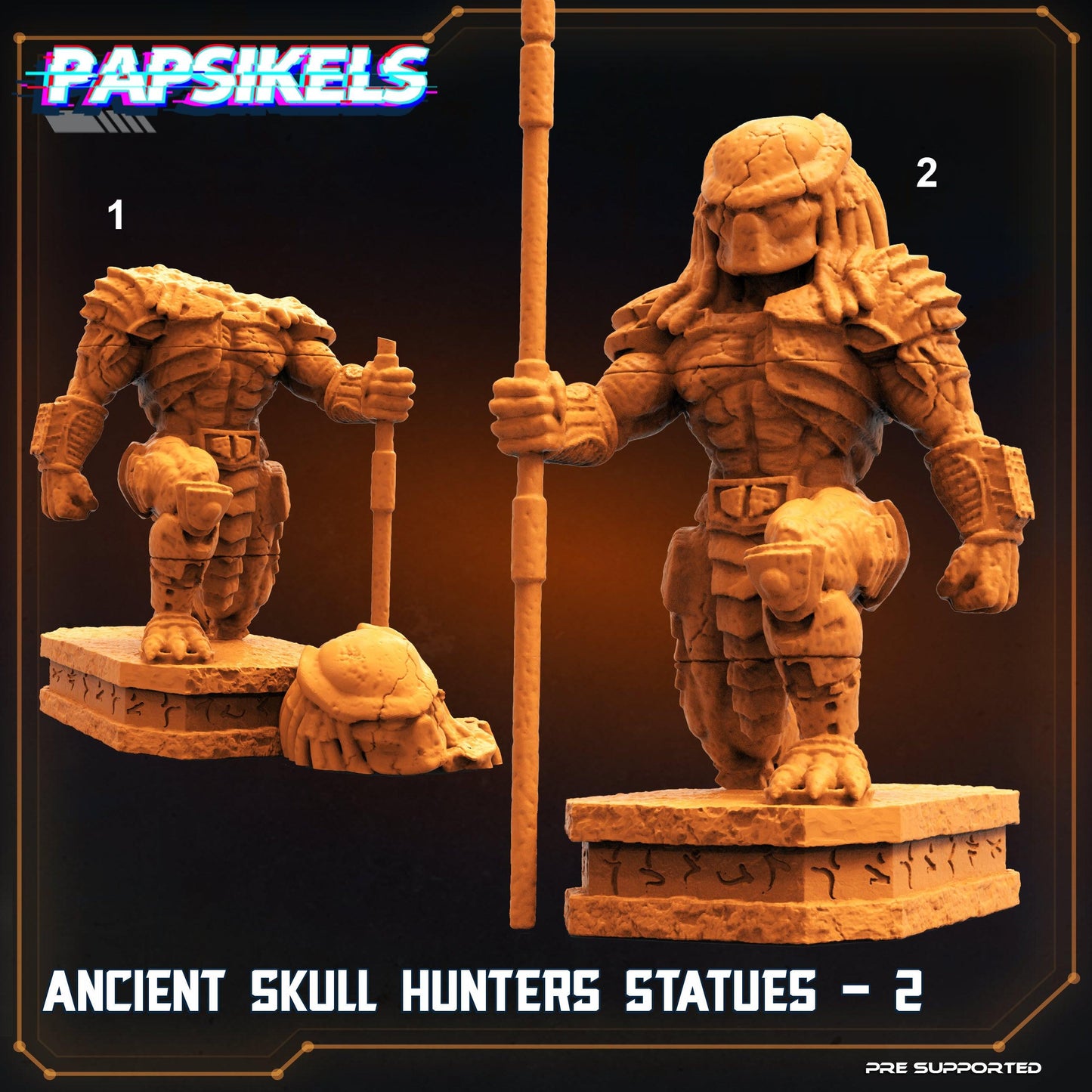 3D Printed Papsikels Cyberpunk Ancient Skull Hunters Statues - 28mm 32mm - 3D Printing Boss